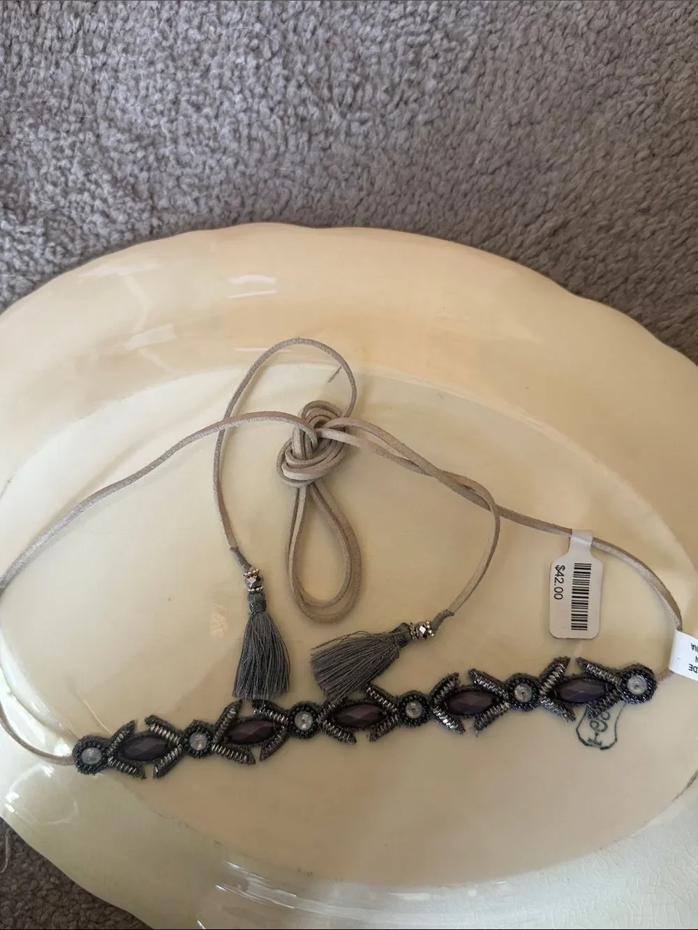 Anthropologie Beaded Grey Tassel Women’s Headband!